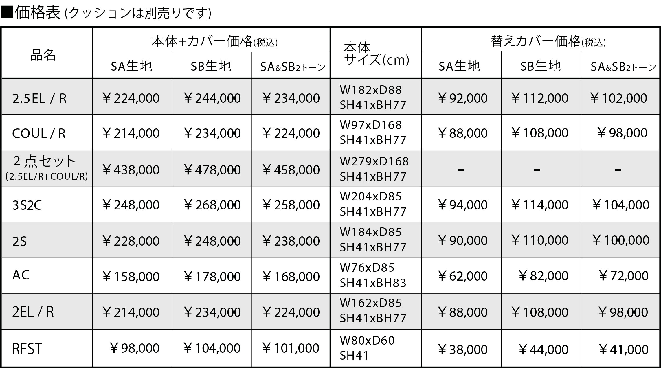 価格表